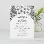 Doodles Florals Black White Bridal Shower Kaart (Staand voorkant)