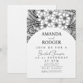 Doodles Florals Black White Bridal Shower Kaart (Voorkant / Achterkant)