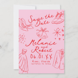 Doodles Hand Drawn Black White Groom Bride Save The Date