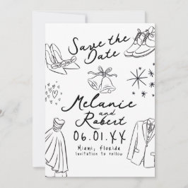 Doodles Handgetekende Zwart Witte Bruidegom Bruid Save The Date