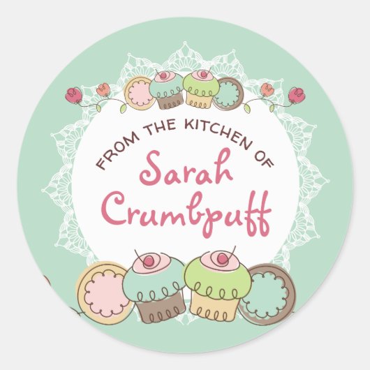 Doodles koekjes cupcakes uit de keuken van ronde sticker (Voorkant)