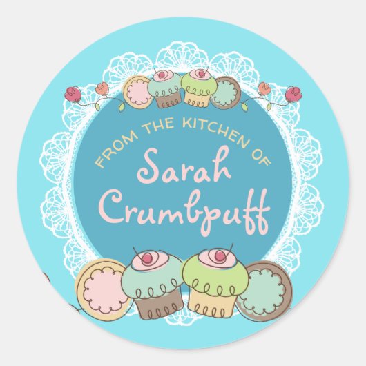 Doodles koekjes cupcakes uit de keuken van ronde sticker (Voorkant)