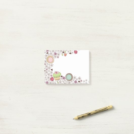 Doodles koekjes cupkoekjes bloemen bakkerijsnoep post-it® notes (Op bureau)