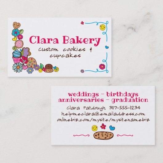 Doodles koekjes cupkoekjes bloemen bakkerijsnoep visitekaartje (Voorkant / Achterkant)