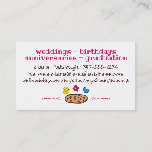 Doodles koekjes cupkoekjes bloemen bakkerijsnoep visitekaartje (Achterkant)