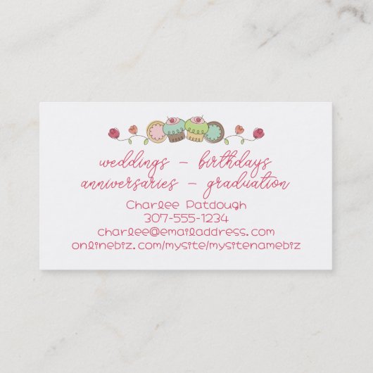 Doodles koekjes cupkoekjes bloemen bakkerijsnoep visitekaartje (Achterkant)