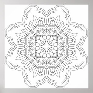 Doodles mandala naadloos. Volwassen kleur Poster