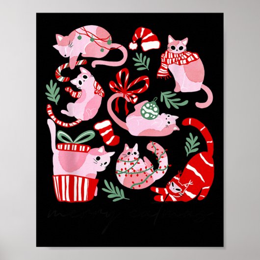 Doodles Merry Catmas Christmas Funny Cat Lover Xma Poster (Voorkant)