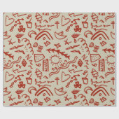 Doodles red en beige cadeaupapier (Vlak)