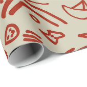 Doodles red en beige cadeaupapier (Rol Hoek)