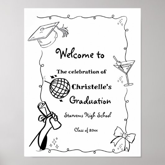 Doodles stijl Hand getrokken Graduation Party welk Poster (Voorkant)