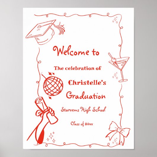 Doodles stijl Hand getrokken Graduation Party welk Poster (Voorkant)