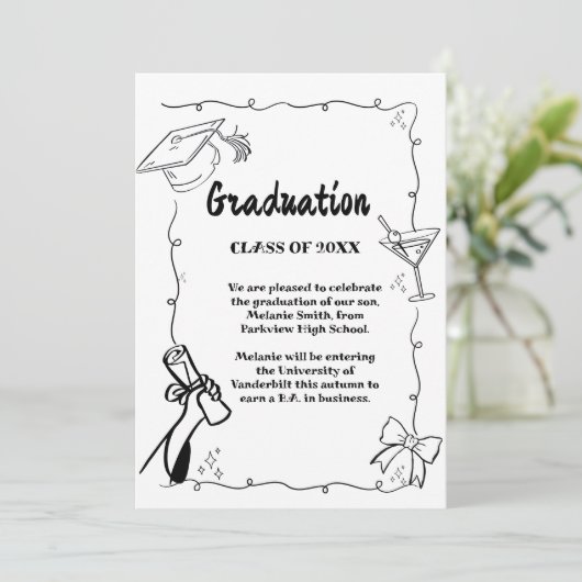 Doodles stijlen Hand getrokken Afstuderen Aankondiging (Staand voorkant)