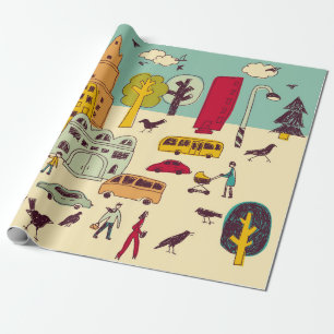 Doodles urban park landscape walk color city li cadeaupapier