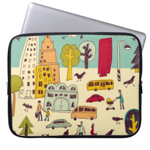 Doodles urban park landscape walk color city li laptop sleeve
