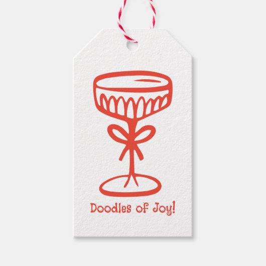 Doodles van Joy Champagne Glas Kerstmis Cadeaulabel (Voorkant)