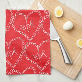 Doodles Zwarte Harten Valentijnsdag Rood Theedoek