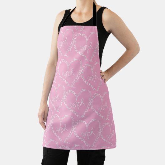 Doodles Zwarte Hartjes Valentijnsdag Roze Schort (Insitu)