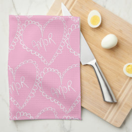 Doodles Zwarte Hartjes Valentijnsdag Roze Theedoek