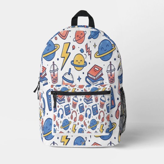 Doodleverse Campus Patroon Bedrukte Rugzak (Voorkant)