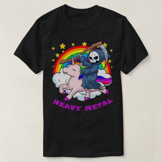 Doodmetaal Unicorn Grim Reaper regenboog Zwaar me T-shirt (Design voorkant)
