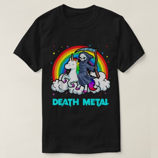 Doodmetalen Shirten Unicorn Rainbow Grim Reaper He T-shirt (Design voorkant)