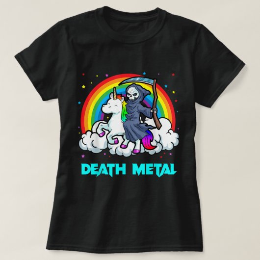 Doodmetalen Shirten Unicorn Rainbow Grim Reaper He T-shirt (Design voorkant)