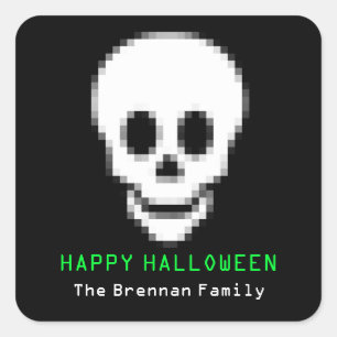 Doodpixel schedel gifgroen Halloween gunst Vierkante Sticker