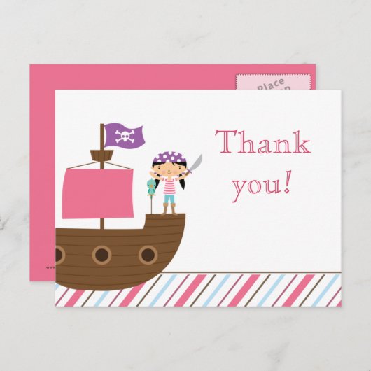 Doodroze verjaardagsfeestje voor meisje bedankt briefkaart (Voorkant / Achterkant)