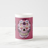 Doodsdag Suiker Skull Roze Porselein Kop (Voorkant)