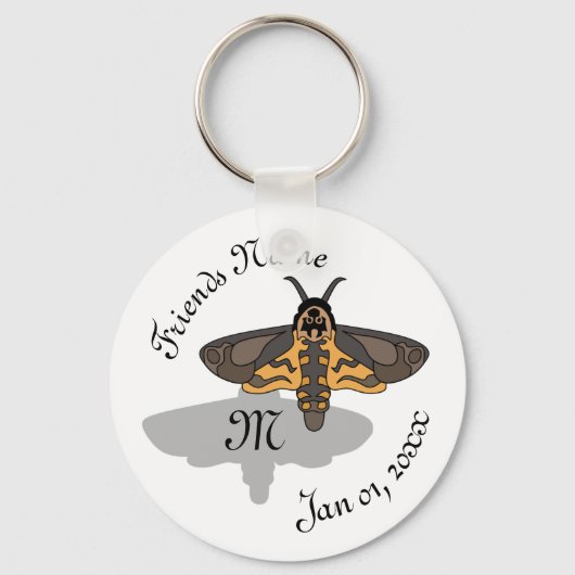 Doodse Hawk Head Moth Monogram Sleutelhanger (Voorkant)