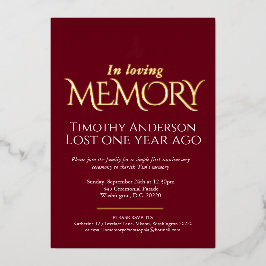 Doodse Jubileum duif foto donkerrode folie Uitnodiging