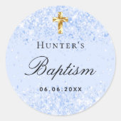 Doodsel lichtblauwe glitters schittertjes jongen k ronde sticker (Voorkant)