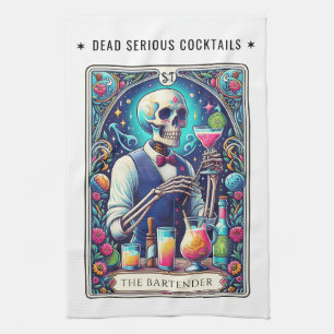 Doodserieus Cocktails Tarot Barman Skelet Theedoek