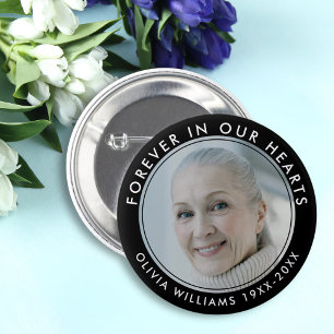 Doodsfoto Zwart Funeraal Herinnering Altijd in Onz Ronde Button 5,7 Cm