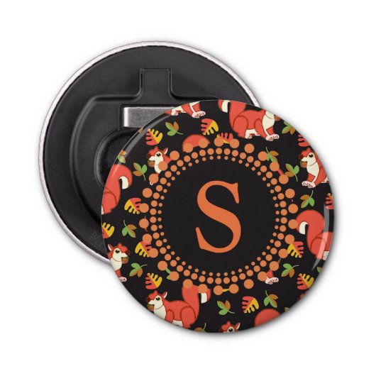 Doodshoofd- en herfstlantmonogram van het Leaf-pat Button Flesopener (Voorkant)