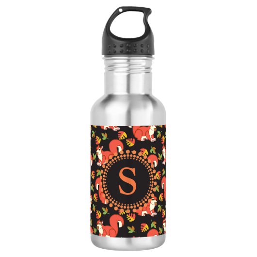 Doodshoofd- en herfstlantmonogram van het Leaf-pat Waterfles (Voorkant)