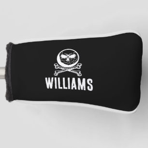 Doodskopgolfbal en gekruiste botten met eigen naam golfheadcover