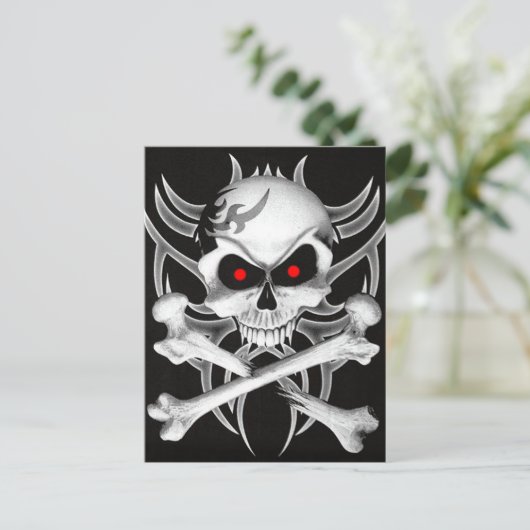 Doodsschedel en kruisgraten briefkaart (Staand voorkant)