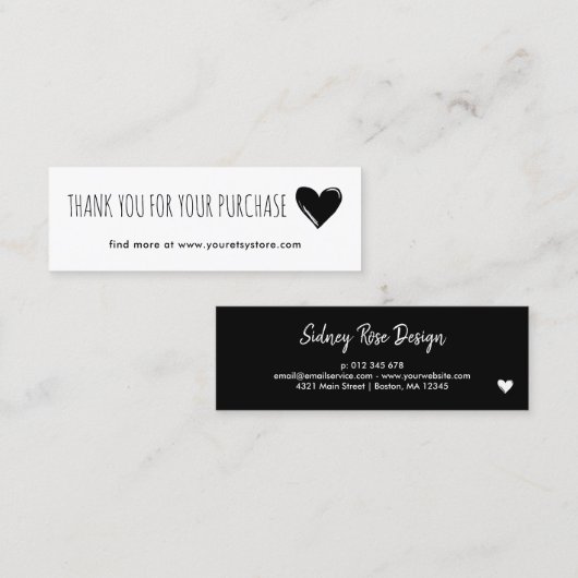 Doodszwart hart Hartelijk dank voor aankoop inzend Klantenkaartje (Voorkant / Achterkant)