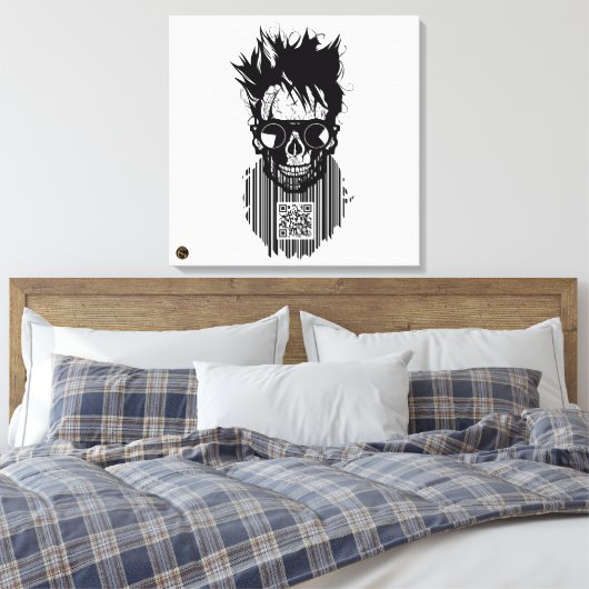 Doodteken QR G-Skulls barcode met baard 10 Canvas Afdruk (Insitu (Slaapkamer))
