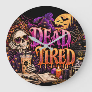 Doodvermoeid Halloween Gotische Skelet Heks Koffie Grote Klok
