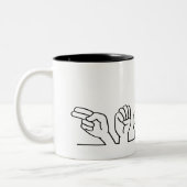 Doof, gebarentaal hallo. Begroeten of begroeting Tweekleurige Koffiemok (Links)