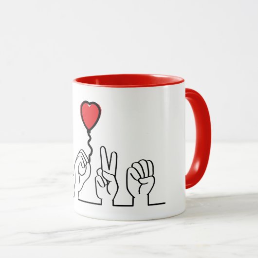 Doof, gebarentaal love - liefde. Ik hou van je. Mok (Voorkant rechts)