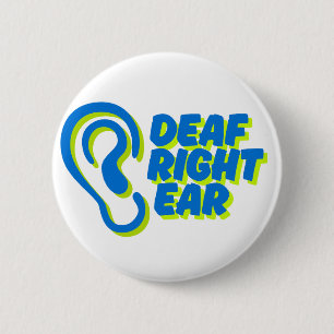 Doof rechteroor witte achtergrond ronde button 5,7 cm
