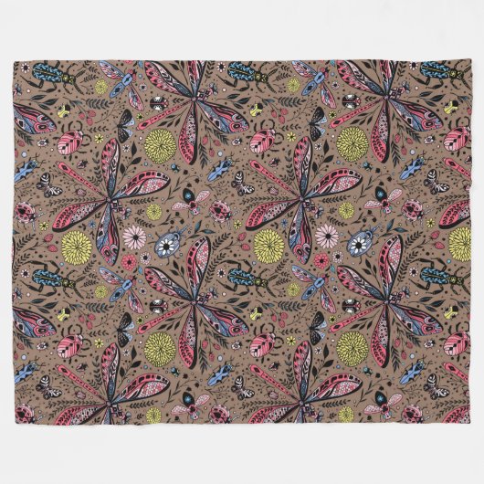 Doogavebeestjes op mochasbruin fleece deken (Voorkant (Horizontaal))