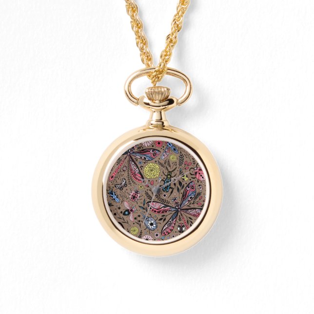 Doogavebeestjes op mochasbruin horloge (Voorkant)