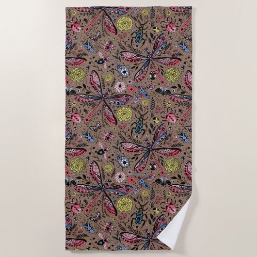 Doogavebeestjes op mochasbruin strandlaken (Voorkant)