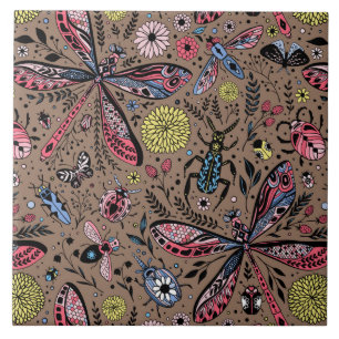 Doogavebeestjes op mochasbruin tegeltje