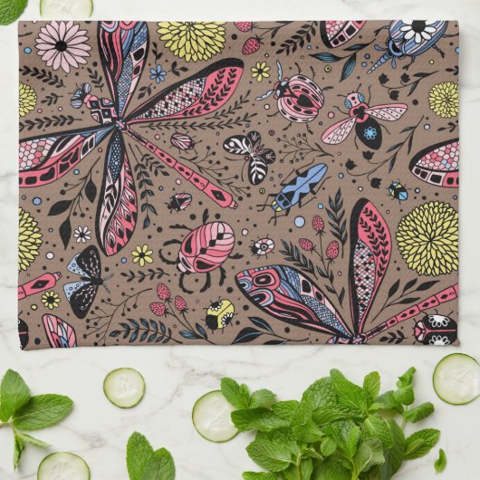 Doogavebeestjes op mochasbruin theedoek (Gevouwen)